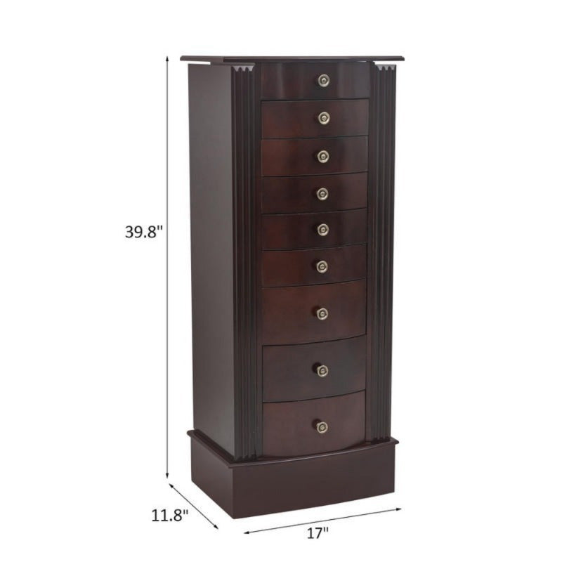 Elegant Wooden Jewelry Mirror Cabinet with 8 Drawers & Double Doors