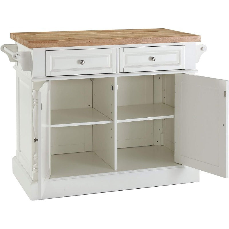 1pc Classic White Oxford Butcher Block Kitchen Island with Microwave Stand