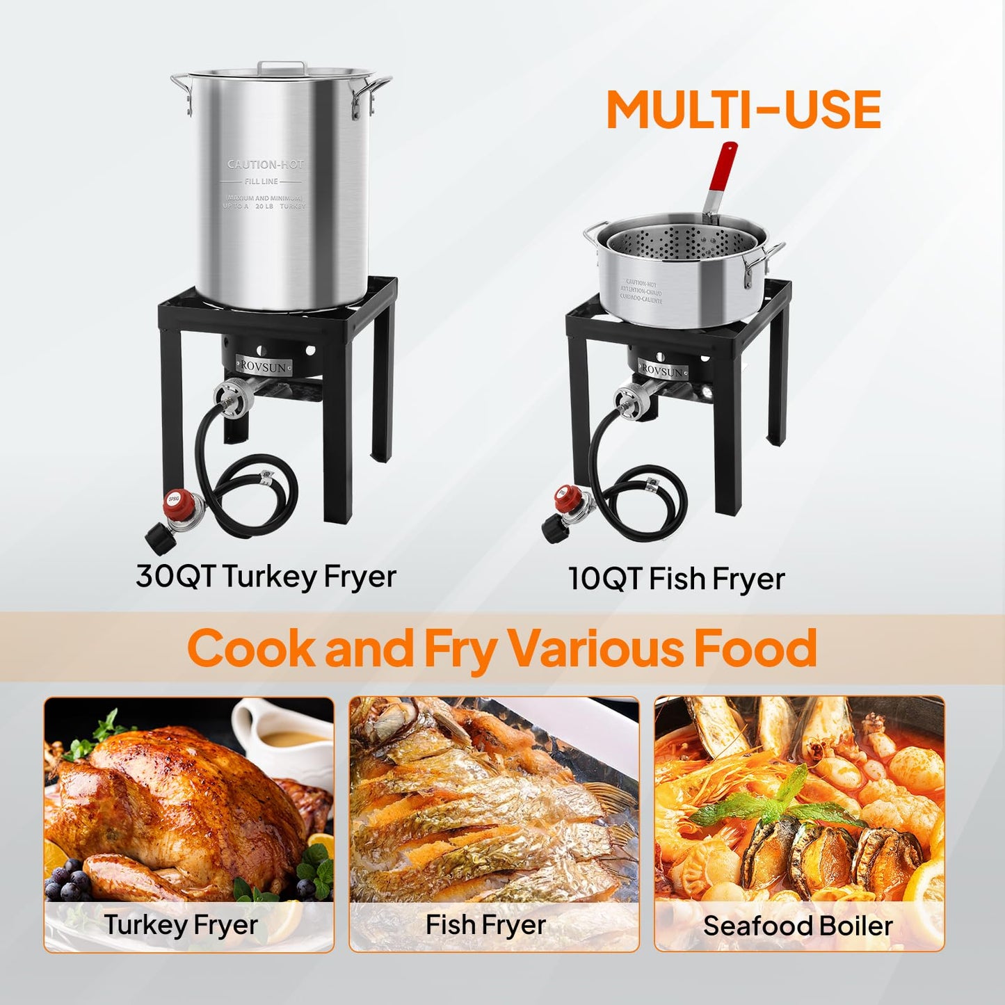 30QT Turkey Fryer & 10QT Fish Fryer Kit w/ 55,000BTU Propane Stove