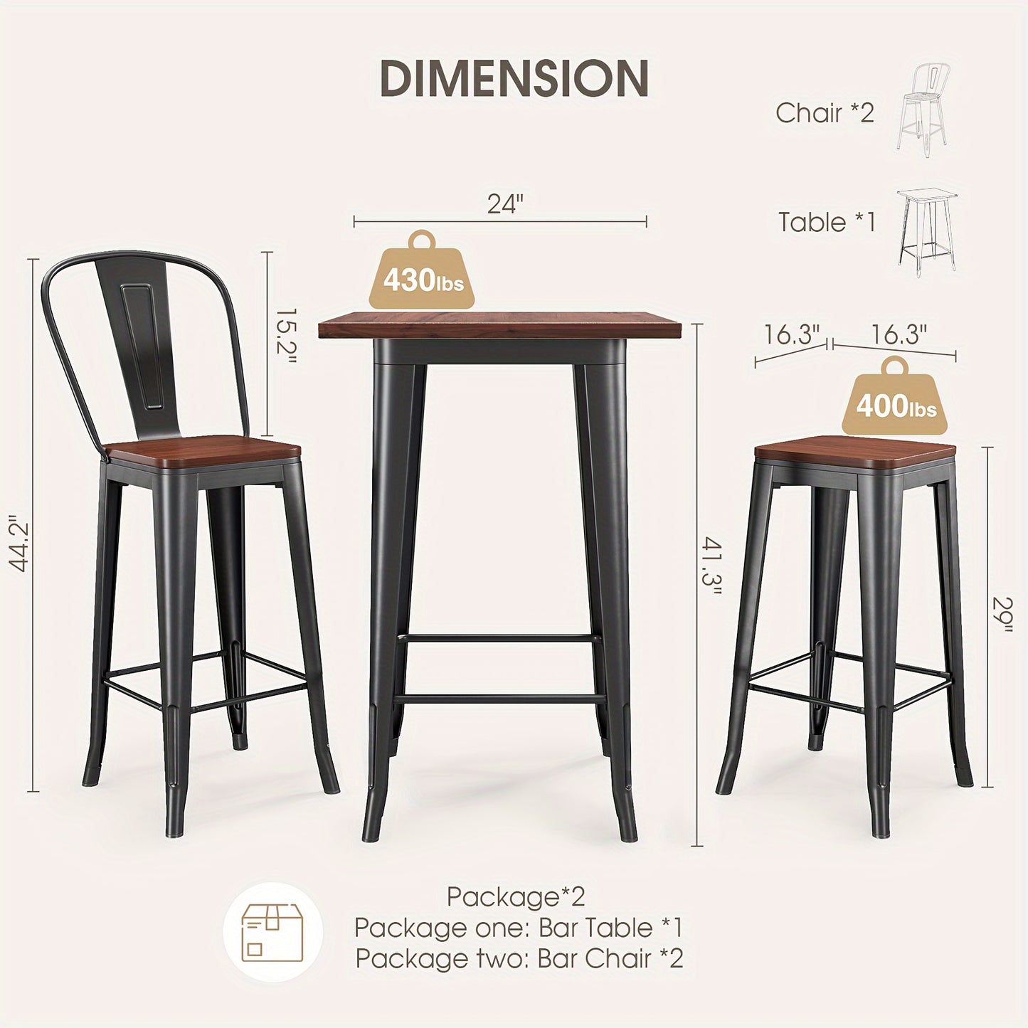 Pub Table And Chairs Set Of 2, 3 Pcs