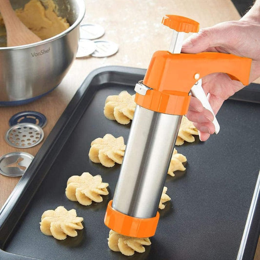 Stainless Steel Cookie Press Gun Set with 13 Discs and 8 Icing Tips