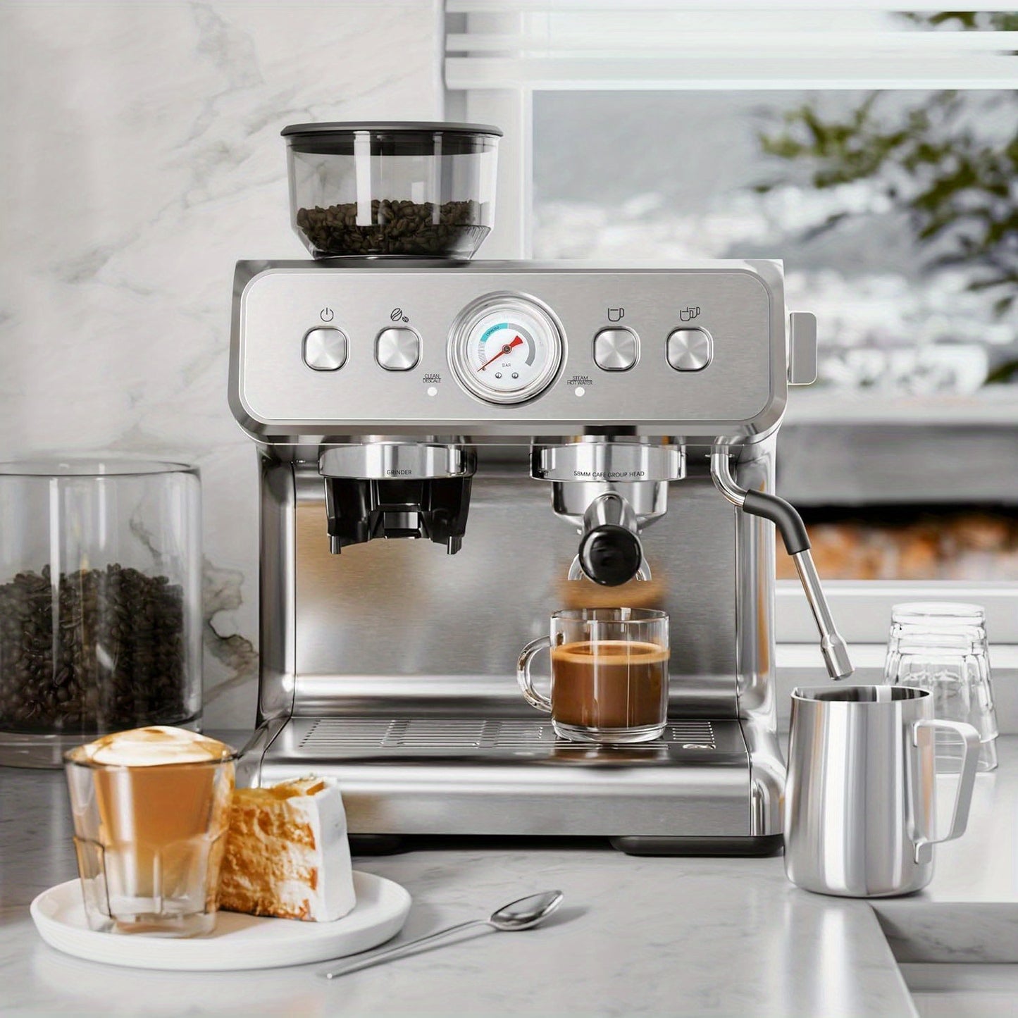 20 Bar Stainless Steel Espresso Machine with Grinder