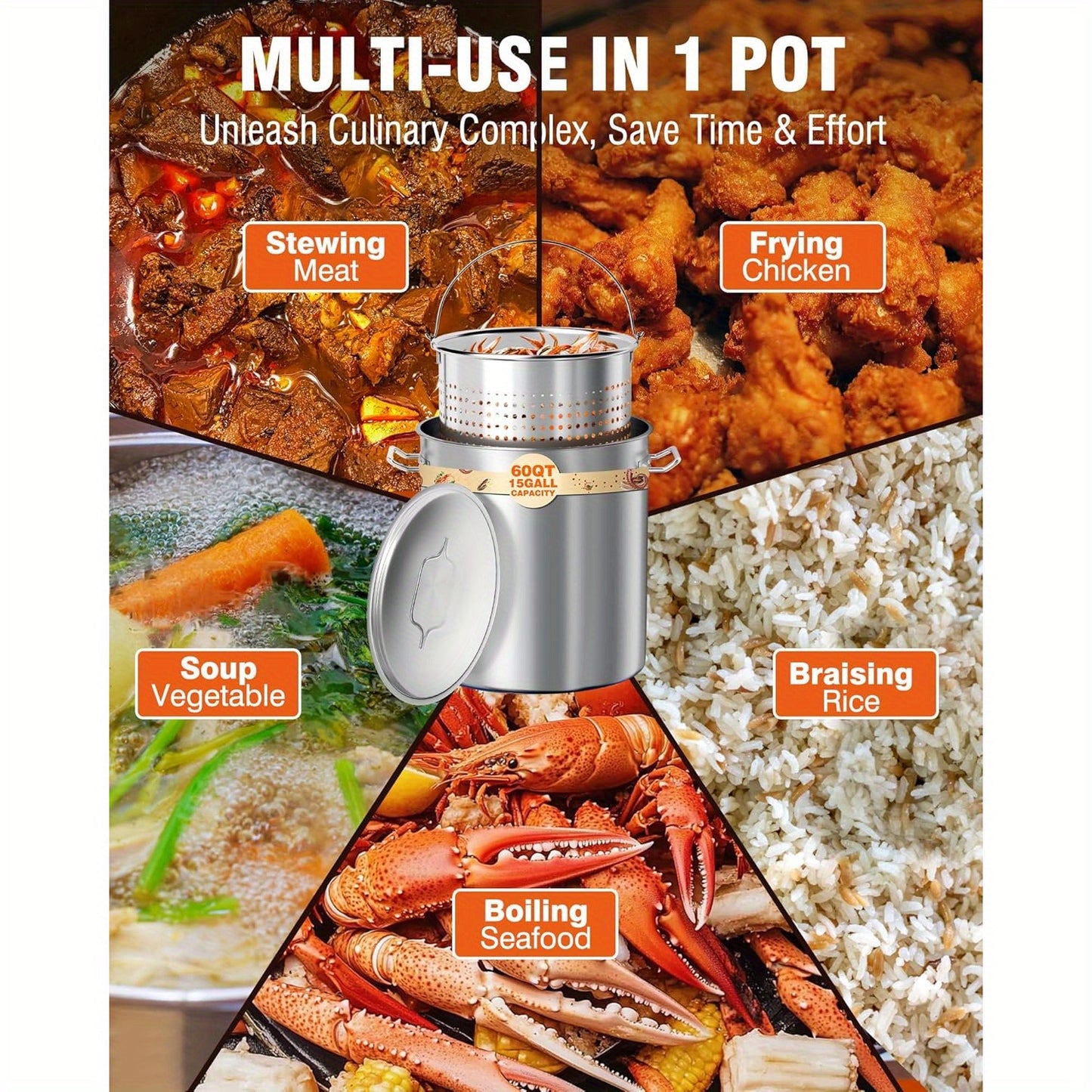 PYY Turkey Fryer with Basket&amp; Lid- 60qt Boil Pot Stainless Steel