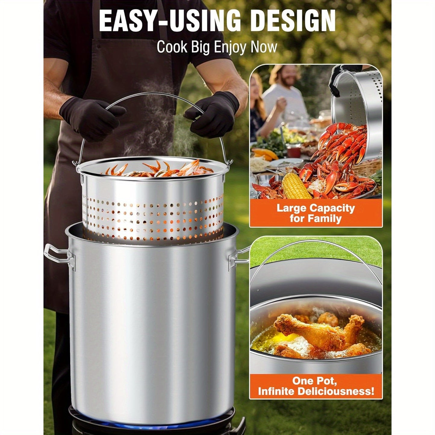 PYY Turkey Fryer with Basket&amp; Lid- 60qt Boil Pot Stainless Steel