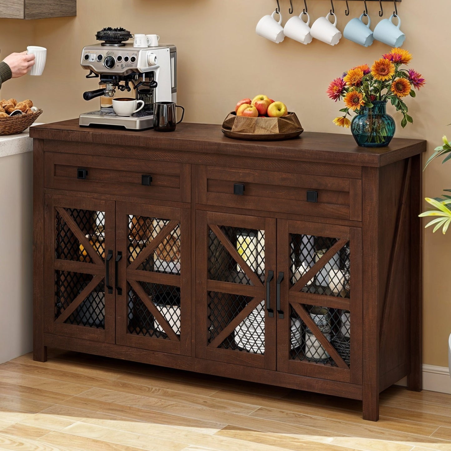 Adjustable Shelves Sideboard Buffet Cabinet with Drawers and Doors