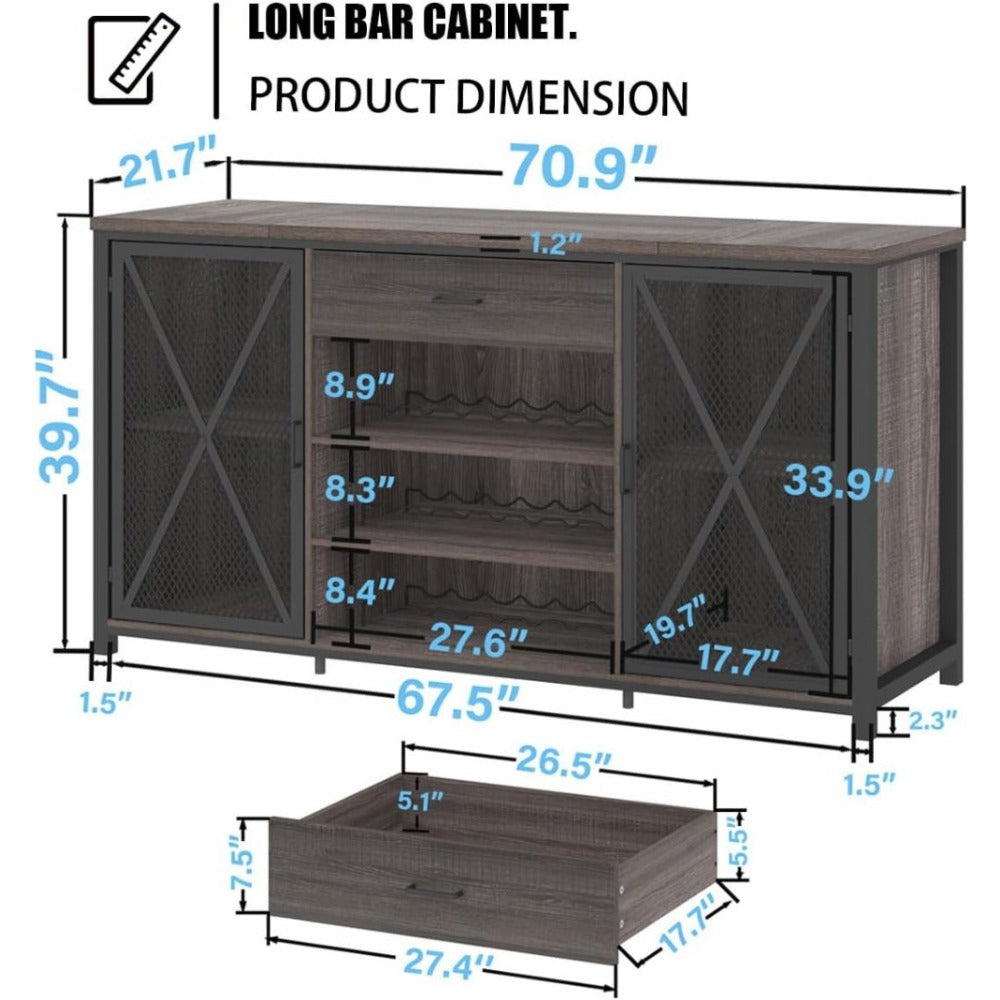 Long Bar Cabinet with Fridge Space