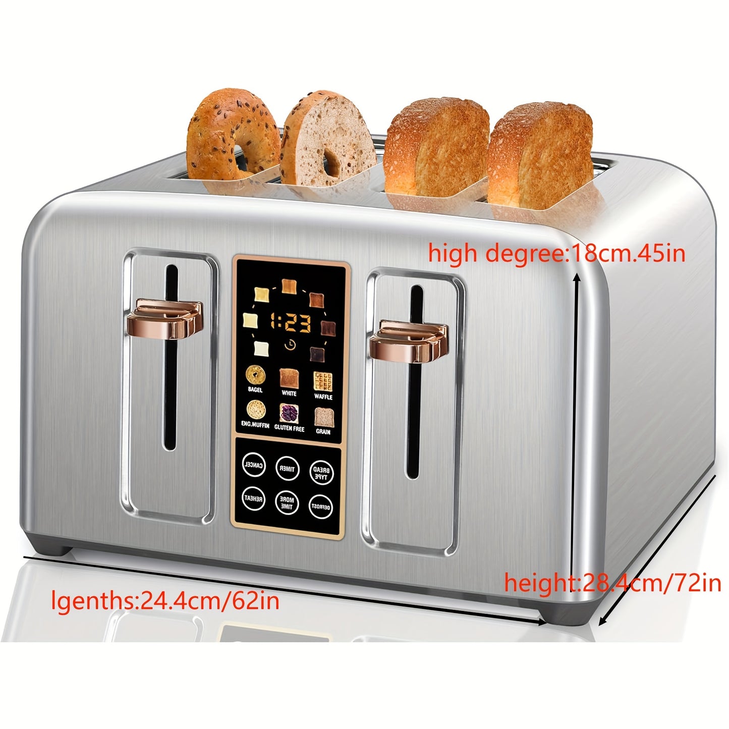 Toaster 4 Slice, Stainless Toaster LCD Display & Touch Button