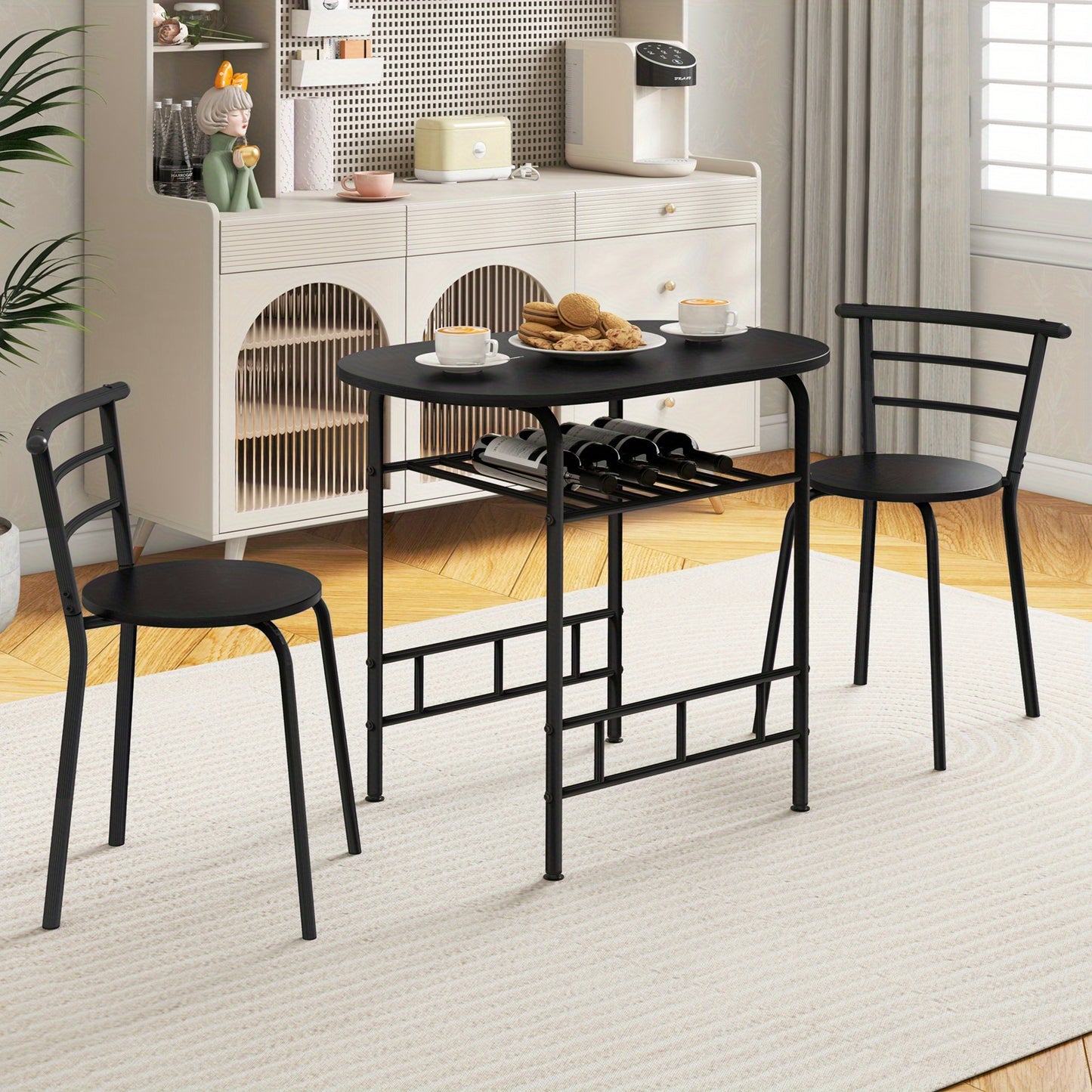 Chic 3pcs Bistro Dining Set with Built-In Wine Rack