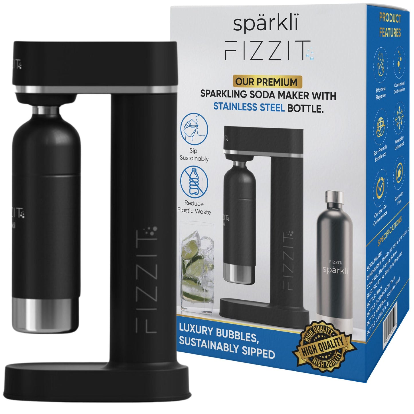 Stainless Steel Black Sparkling Water and Soda Maker Machine