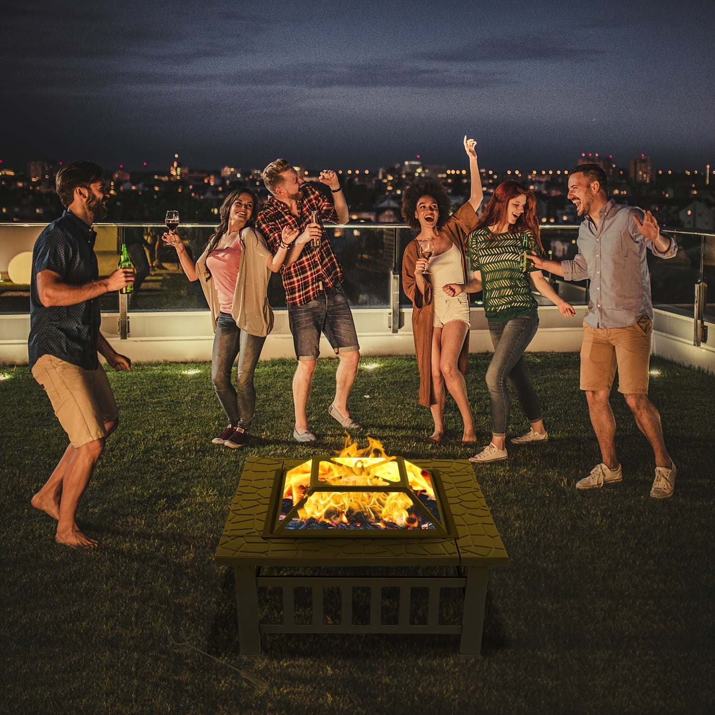 1pc Rectangle Metal Fire Pit Table