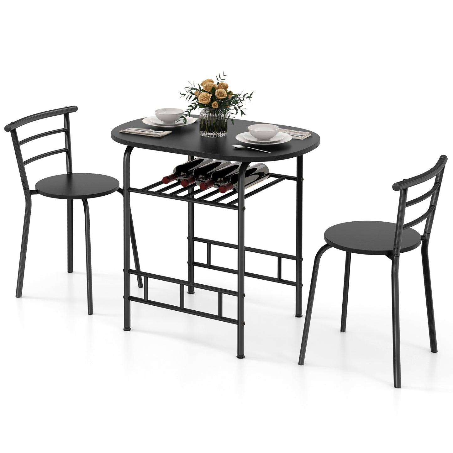 Chic 3pcs Bistro Dining Set with Built-In Wine Rack