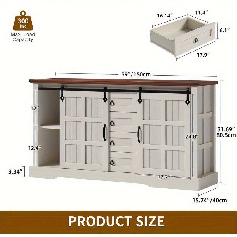 Farmhouse Kitchen Buffet Storage Cabinet with Doors & Drawers