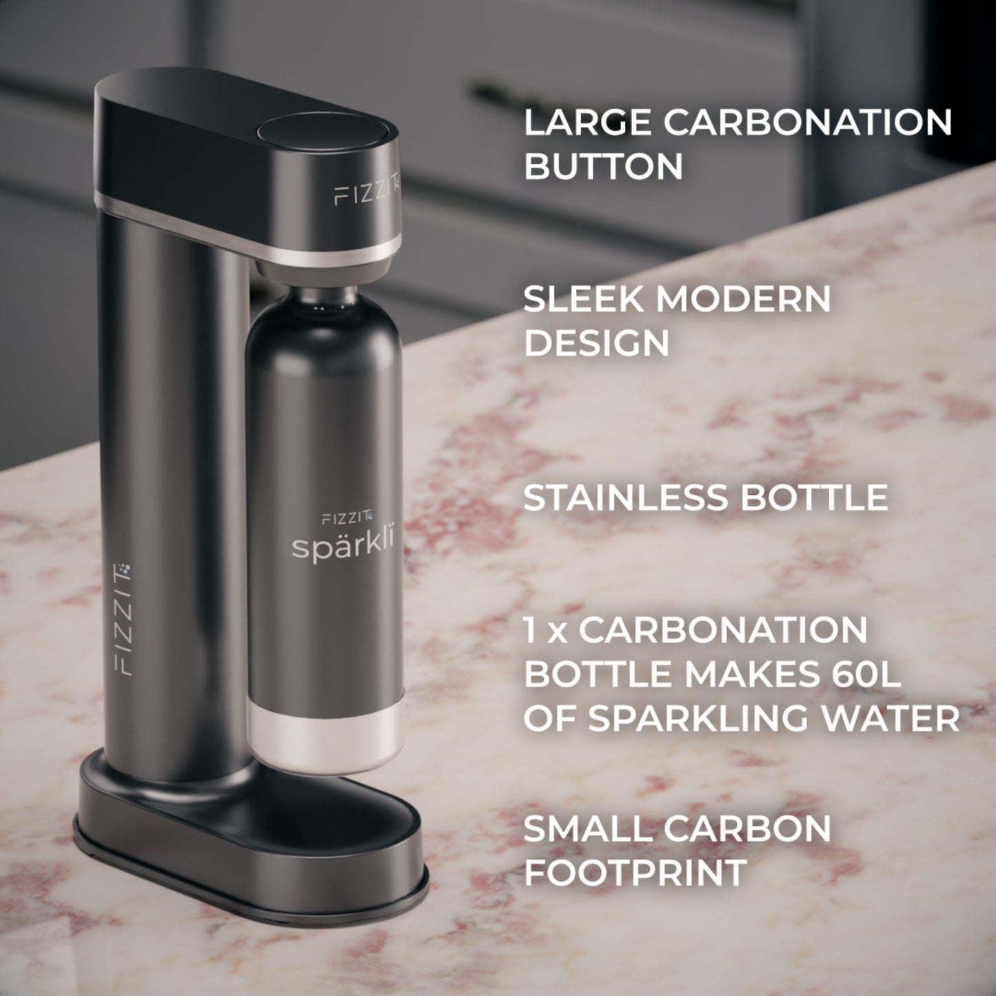 Stainless Steel Black Sparkling Water and Soda Maker Machine