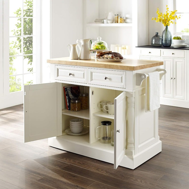 1pc Classic White Oxford Butcher Block Kitchen Island with Microwave Stand