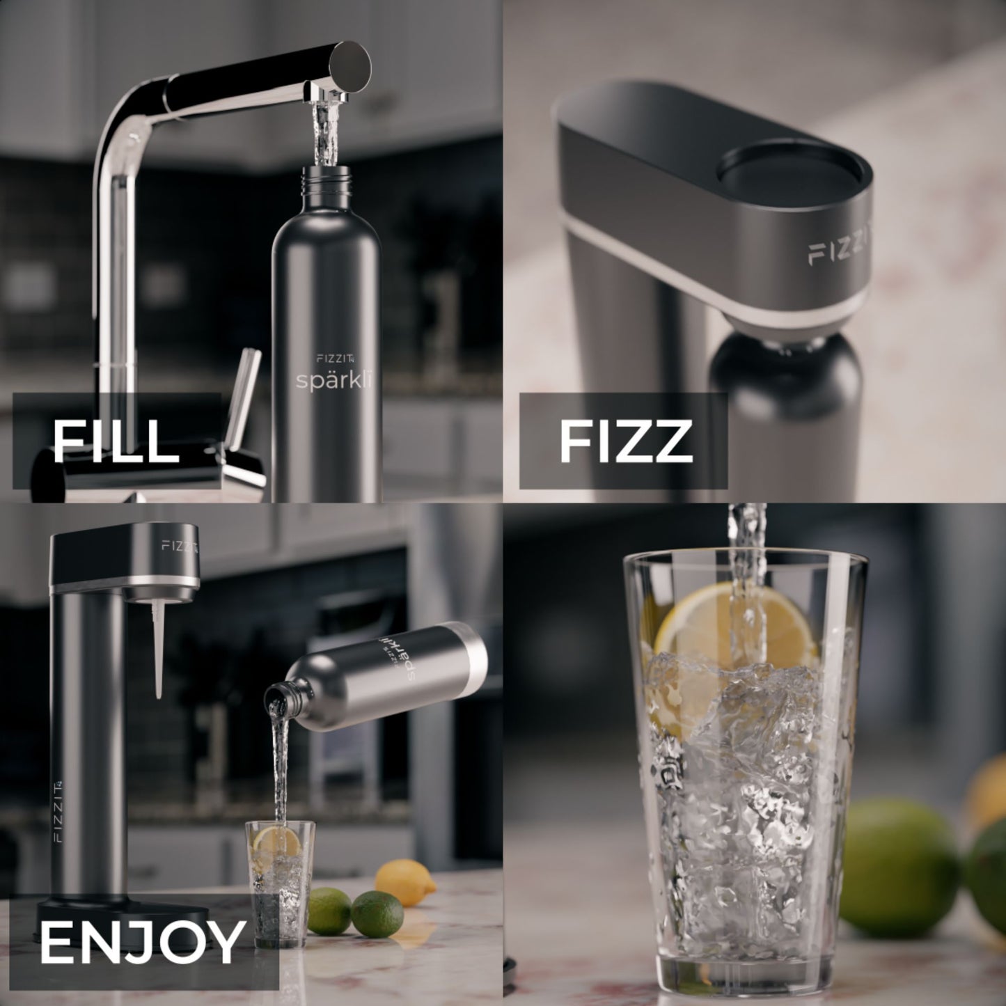 Stainless Steel Black Sparkling Water and Soda Maker Machine