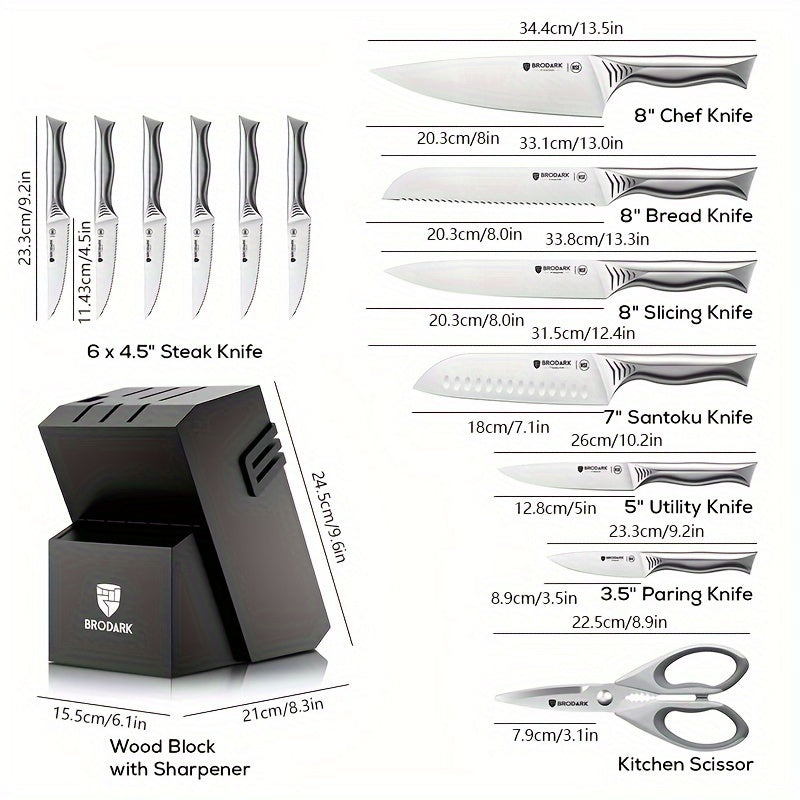 15pcs Brodark Kitchen Knife Set With Block