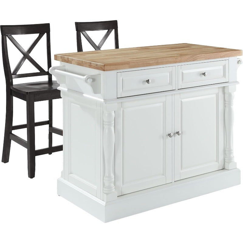 1pc Classic White Oxford Butcher Block Kitchen Island with Microwave Stand