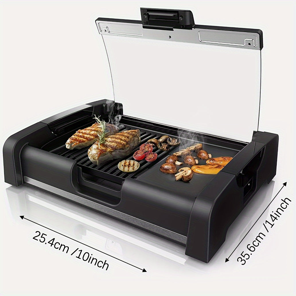 2-in-1 Electric Smokeless Griddle, 1200W Indoor BBQ Grill