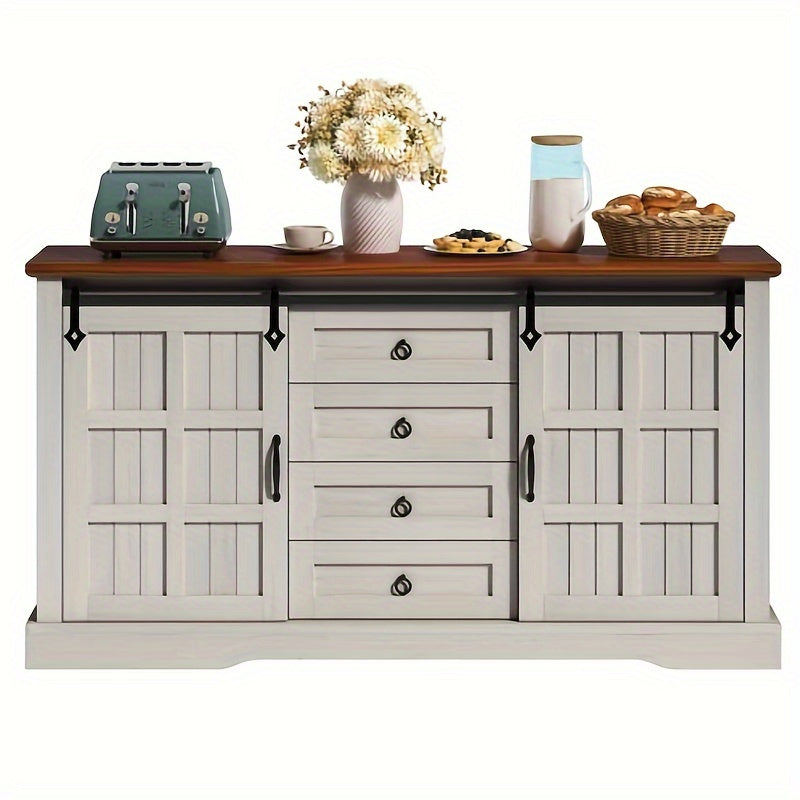 Farmhouse Kitchen Buffet Storage Cabinet with Doors & Drawers