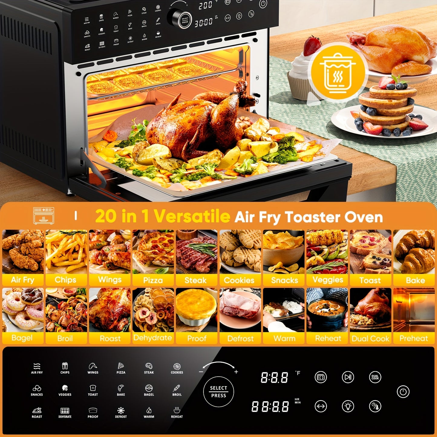 32QT Extra Large Rotisserie Oven - 20-in-1 Double-Rack Air Fryer