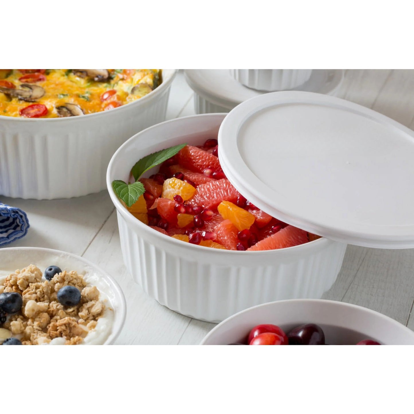 8pcs Ceramic Casserole Dish Set with Glass and Plastic Lids