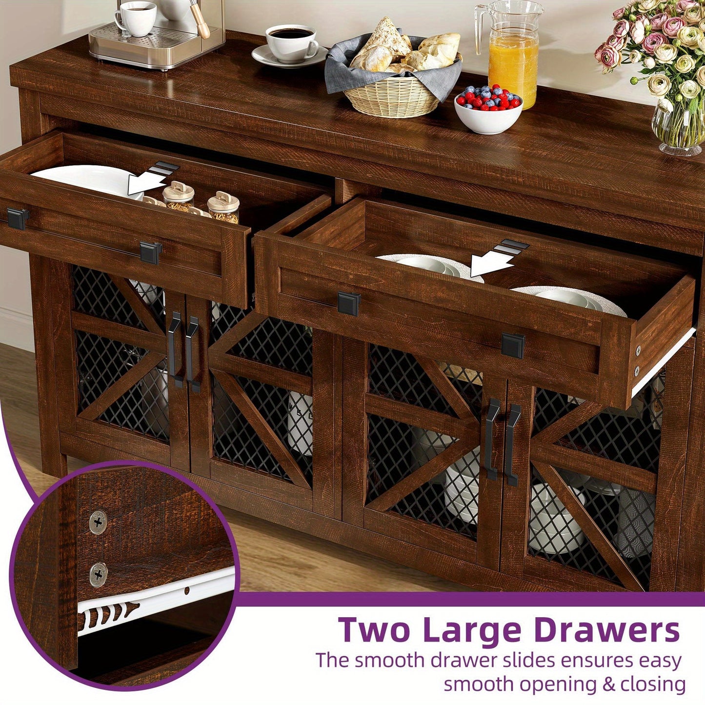 Adjustable Shelves Sideboard Buffet Cabinet with Drawers and Doors