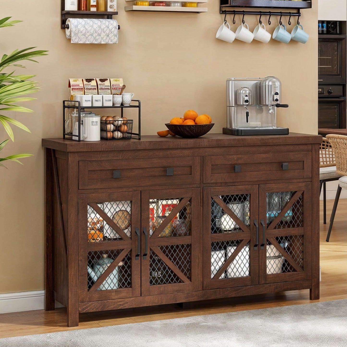 Adjustable Shelves Sideboard Buffet Cabinet with Drawers and Doors