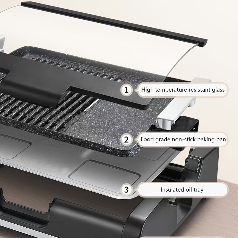 2-in-1 Electric Smokeless Griddle, 1200W Indoor BBQ Grill