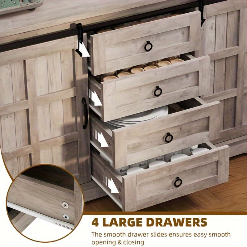 Farmhouse Kitchen Buffet Storage Cabinet with Doors & Drawers