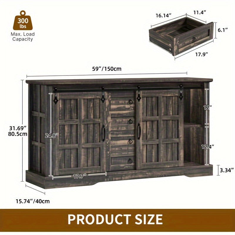 Farmhouse Kitchen Buffet Storage Cabinet with Doors & Drawers