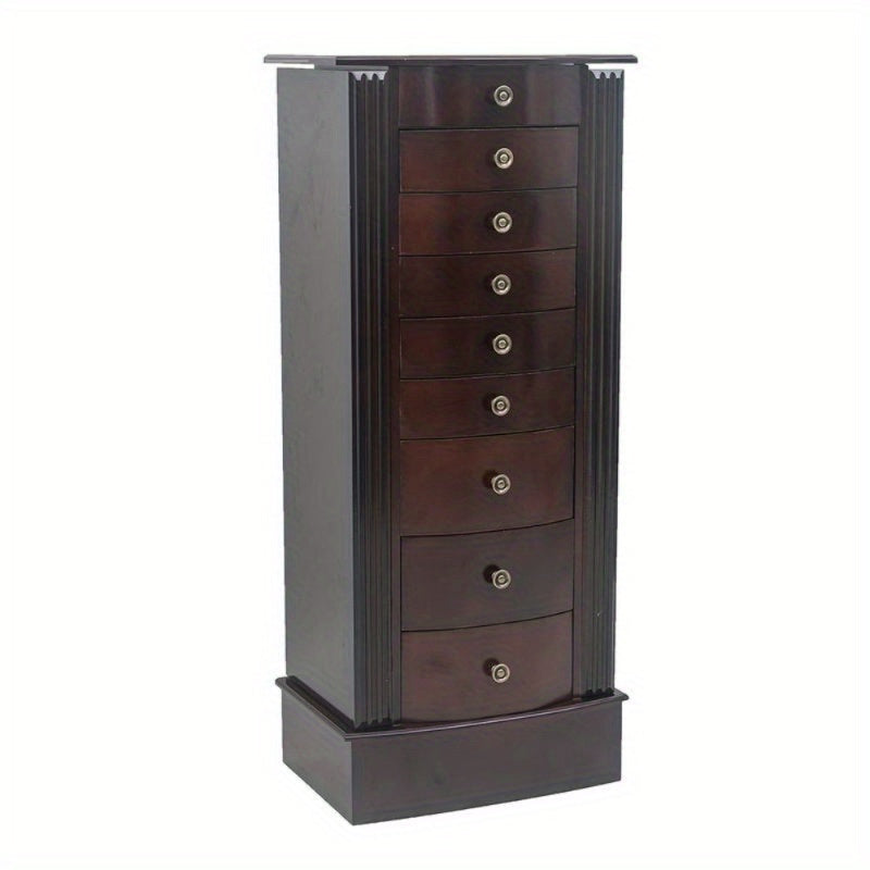 Elegant Wooden Jewelry Mirror Cabinet with 8 Drawers & Double Doors