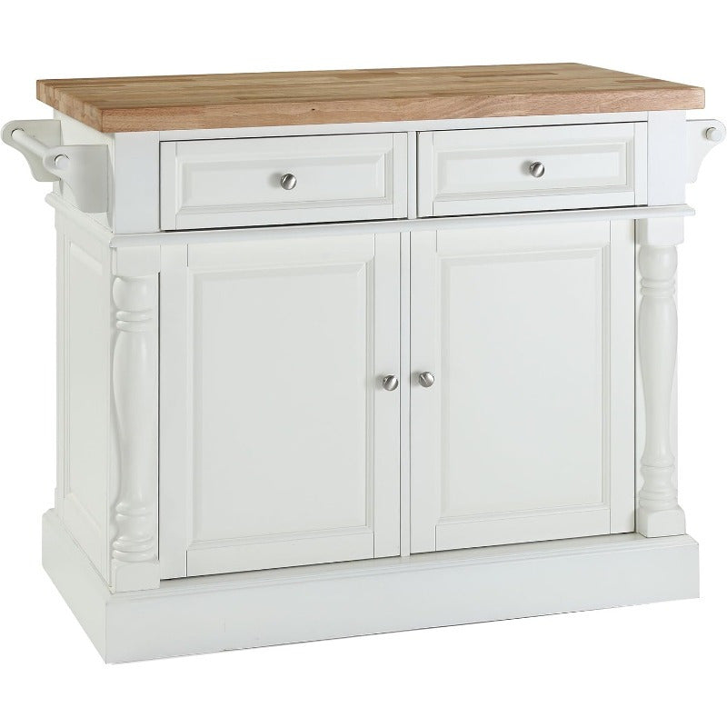 1pc Classic White Oxford Butcher Block Kitchen Island with Microwave Stand