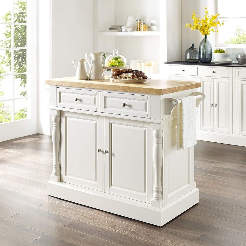 1pc Classic White Oxford Butcher Block Kitchen Island with Microwave Stand