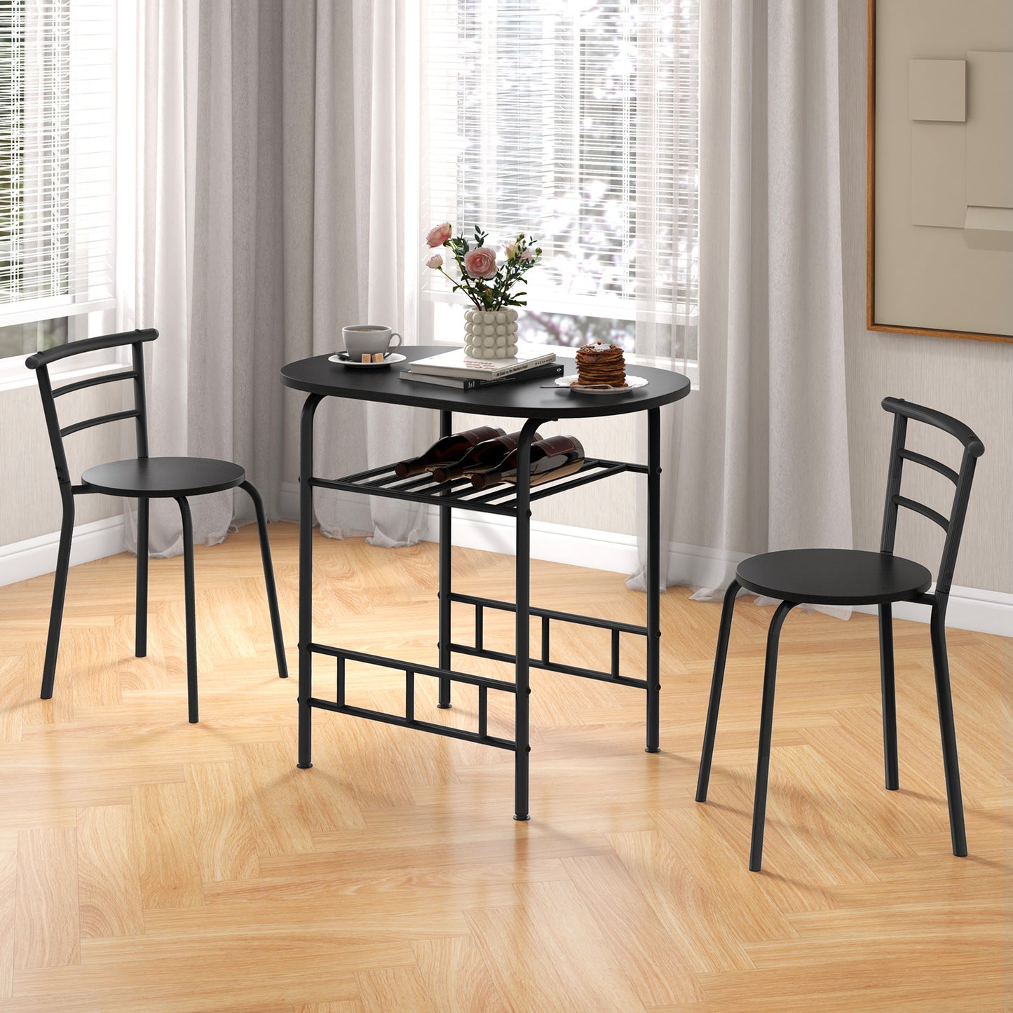 Chic 3pcs Bistro Dining Set with Built-In Wine Rack