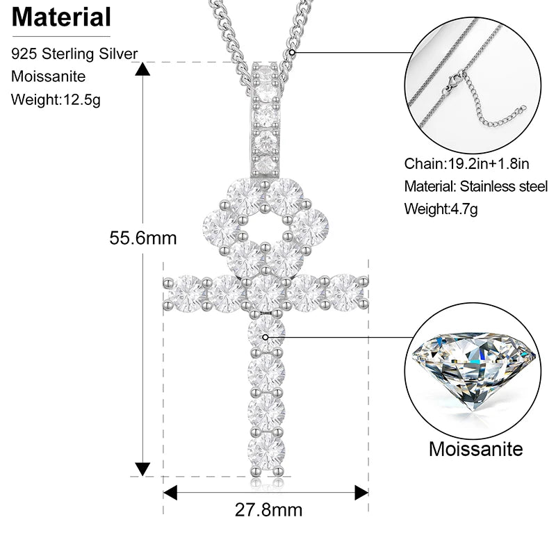 Big 8.1ctw Moissanite Dimaomd Cross Pendnat Necklaces