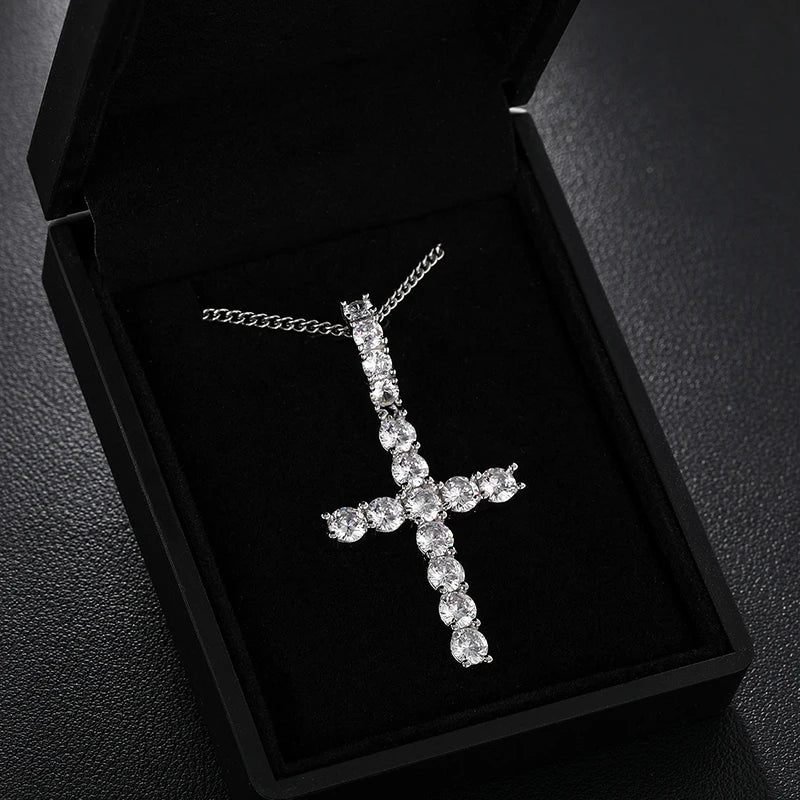 Moissanite Men Women Hip Hop Cross Pendant 925 Sterling Silver