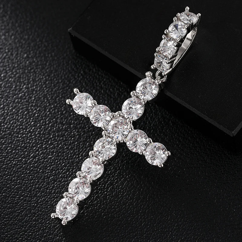 Moissanite Men Women Hip Hop Cross Pendant 925 Sterling Silver