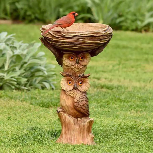 Resin Owl And Birds Bird Bath