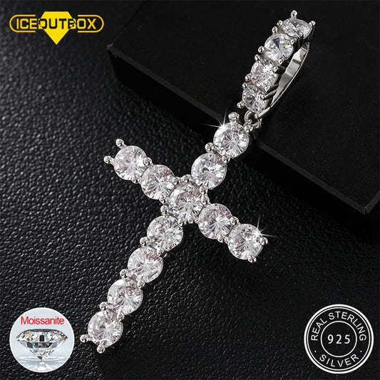 Moissanite Men Women Hip Hop Cross Pendant 925 Sterling Silver