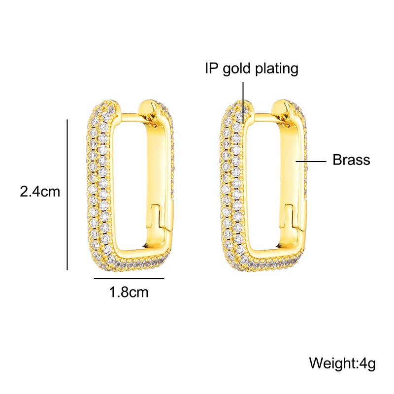 1Pair Iced Square Brass Micro Paved  CZ Zircon Stone Earrings