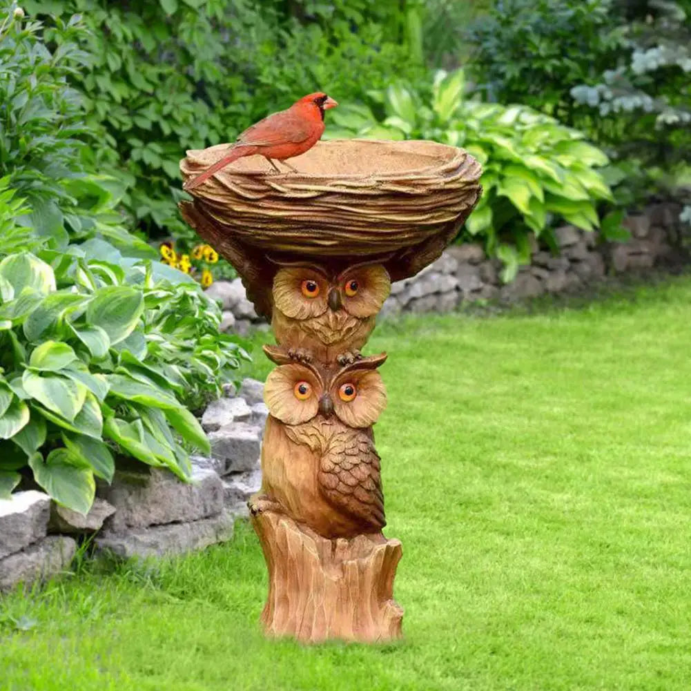 Resin Owl And Birds Bird Bath