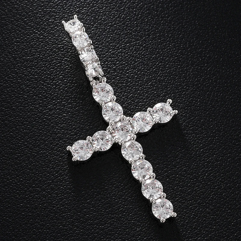 Moissanite Men Women Hip Hop Cross Pendant 925 Sterling Silver