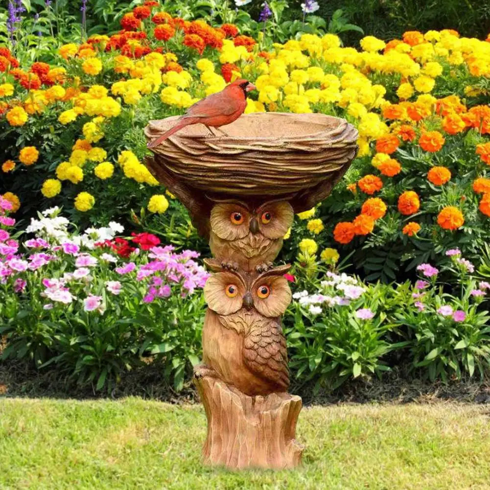 Resin Owl And Birds Bird Bath