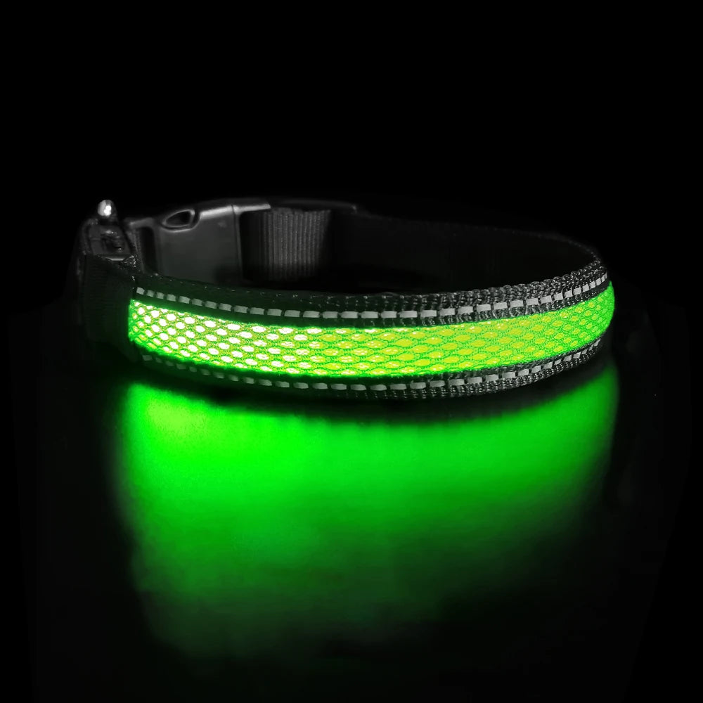 Nylon Dog Collar Flash Night Safety LED Glow Waterproof