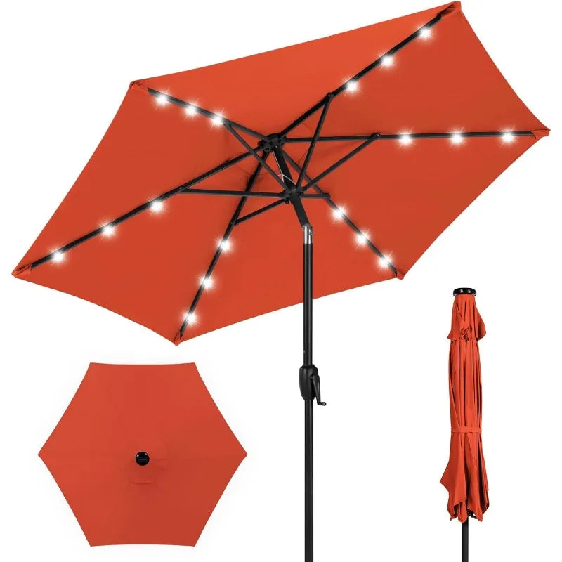 7.5ft Outdoor Solar Market Table Patio Umbrella for Deck, Pool w/Tilt, Crank, LED Lights