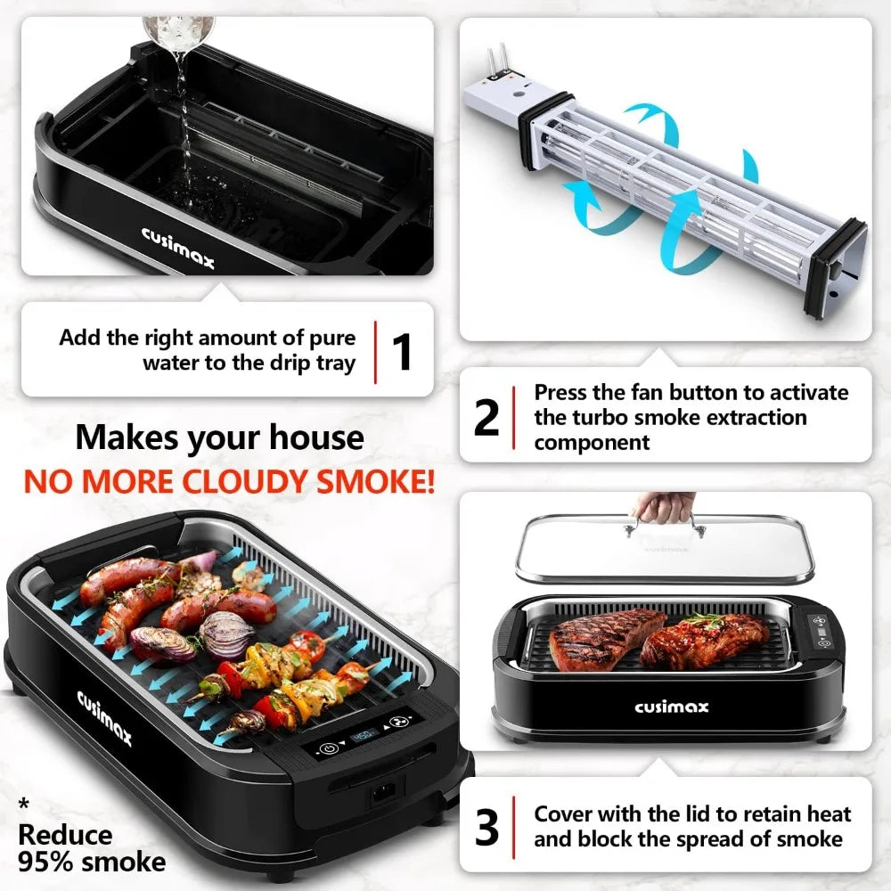 Indoor Grill, Smokeless Grill Indoor, 1500W Electric