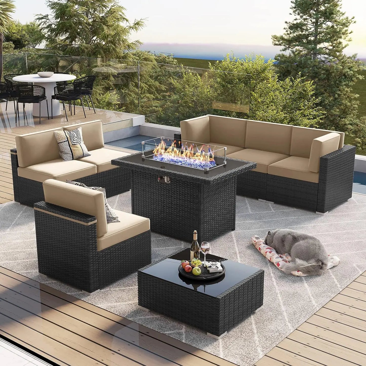 7/8 Pieces Outdoor Patio Furniture Set with Fire Pit