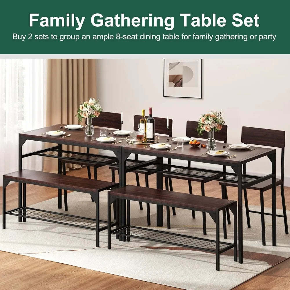 Table Set for 4, Kitchen Table Set with Bench and Chairs