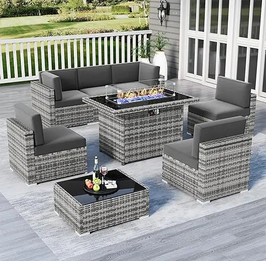 7/8 Pieces Outdoor Patio Furniture Set with Fire Pit