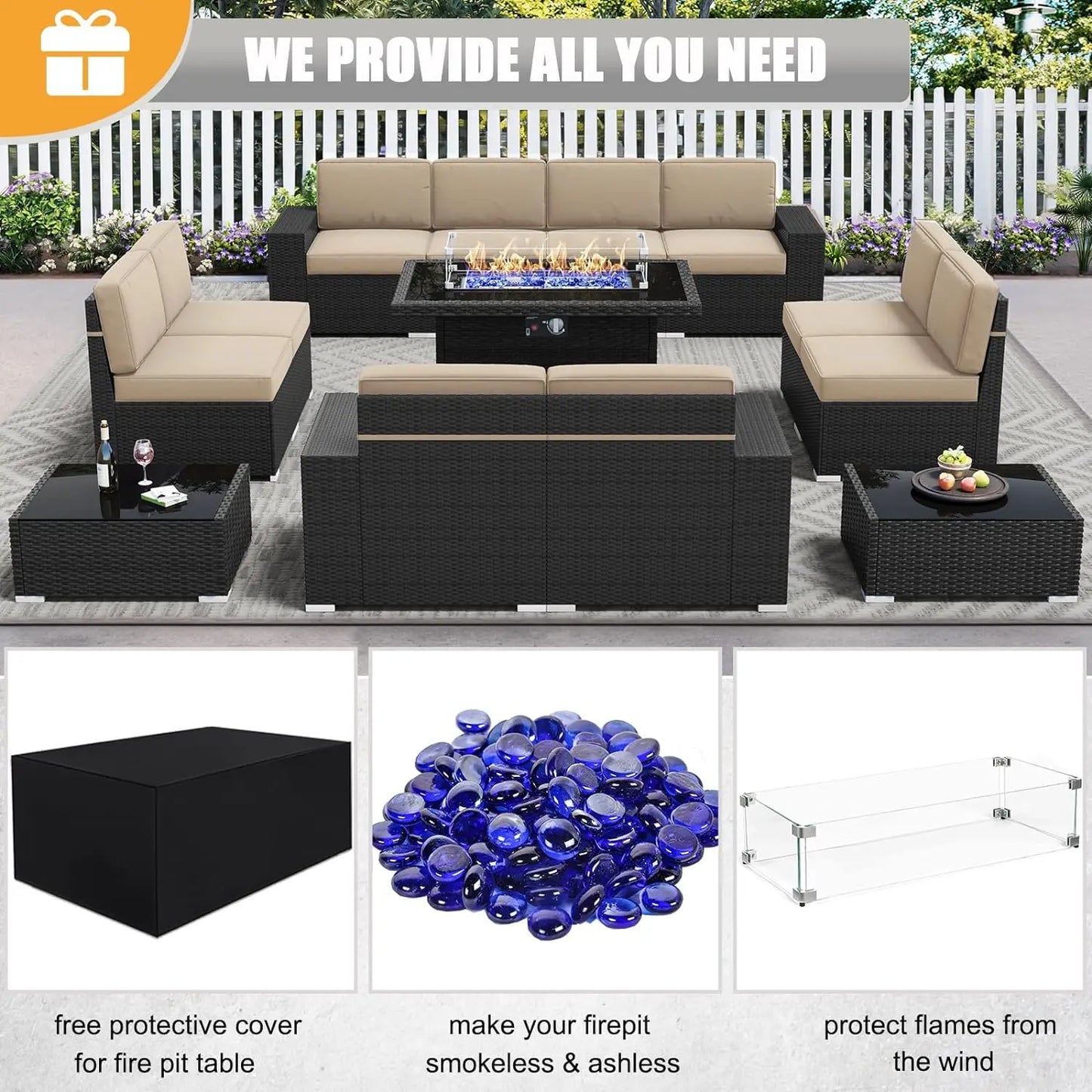 7/8 Pieces Outdoor Patio Furniture Set with Fire Pit